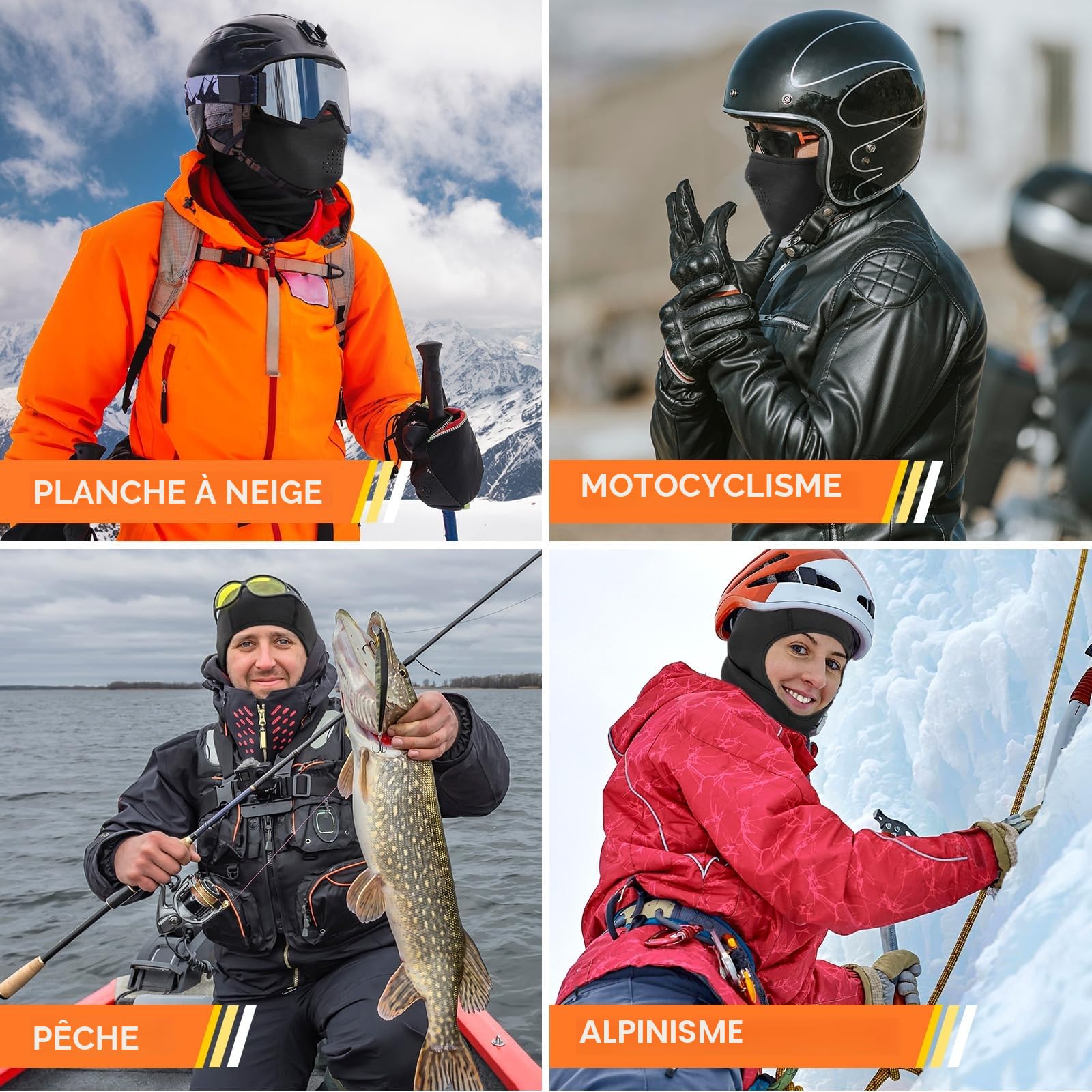 GXCROR Cagoule d'hiver, cagoule de ski, coupe-vent et chaude, masque intégral pour le ski, la moto, la pêche, la course et les activités de plein air