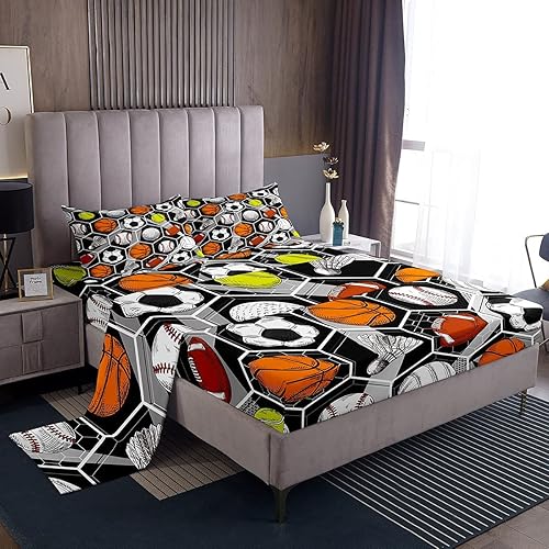 Juego de ropa de cama de juegos de pelota, sábana bajera de fútbol americano, hexagonal, geométrica, deportiva, sábana encimera, para béisbol, disponible en Yaxa Colombia