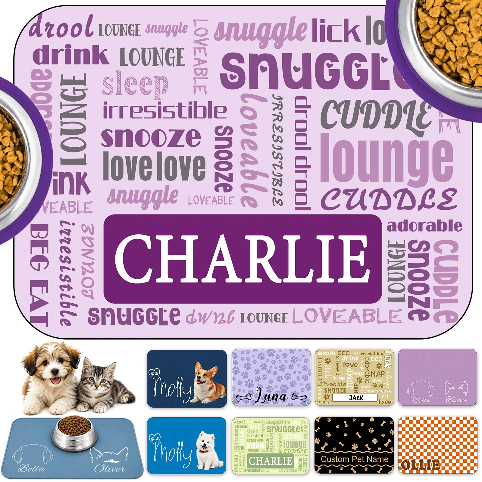Personalised Dog Cat Food Mat Custom With Name Text Photo Pet Placemat