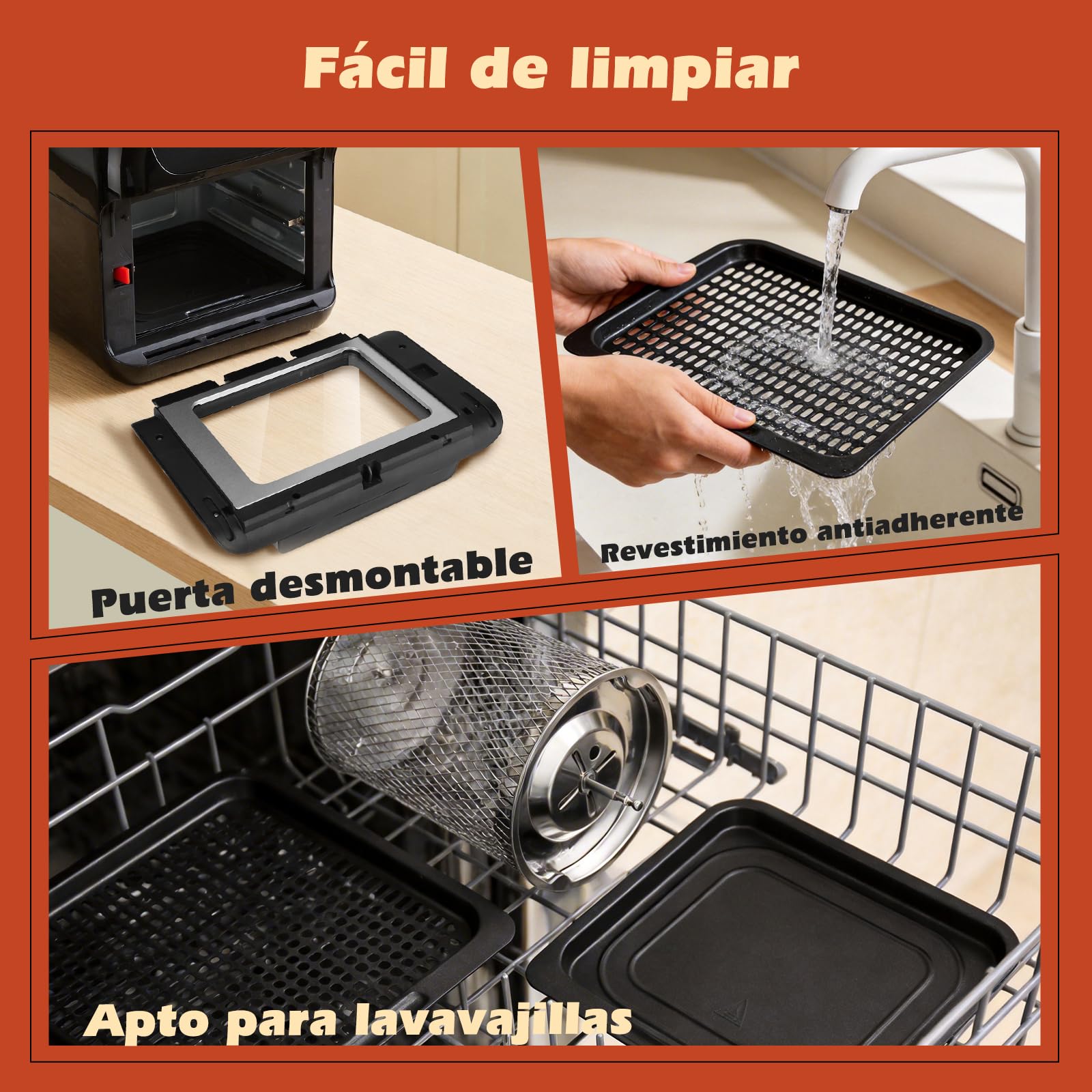 Aigostar Freidora Aire 12L con Sistema giratorio, Horno de Aire 1500W, 9 Programas y Pantalla LED Táctil, Air Fryer de Acero Inoxidable con Ventana Visualización, Accesorios Incluidos, Deshidratador