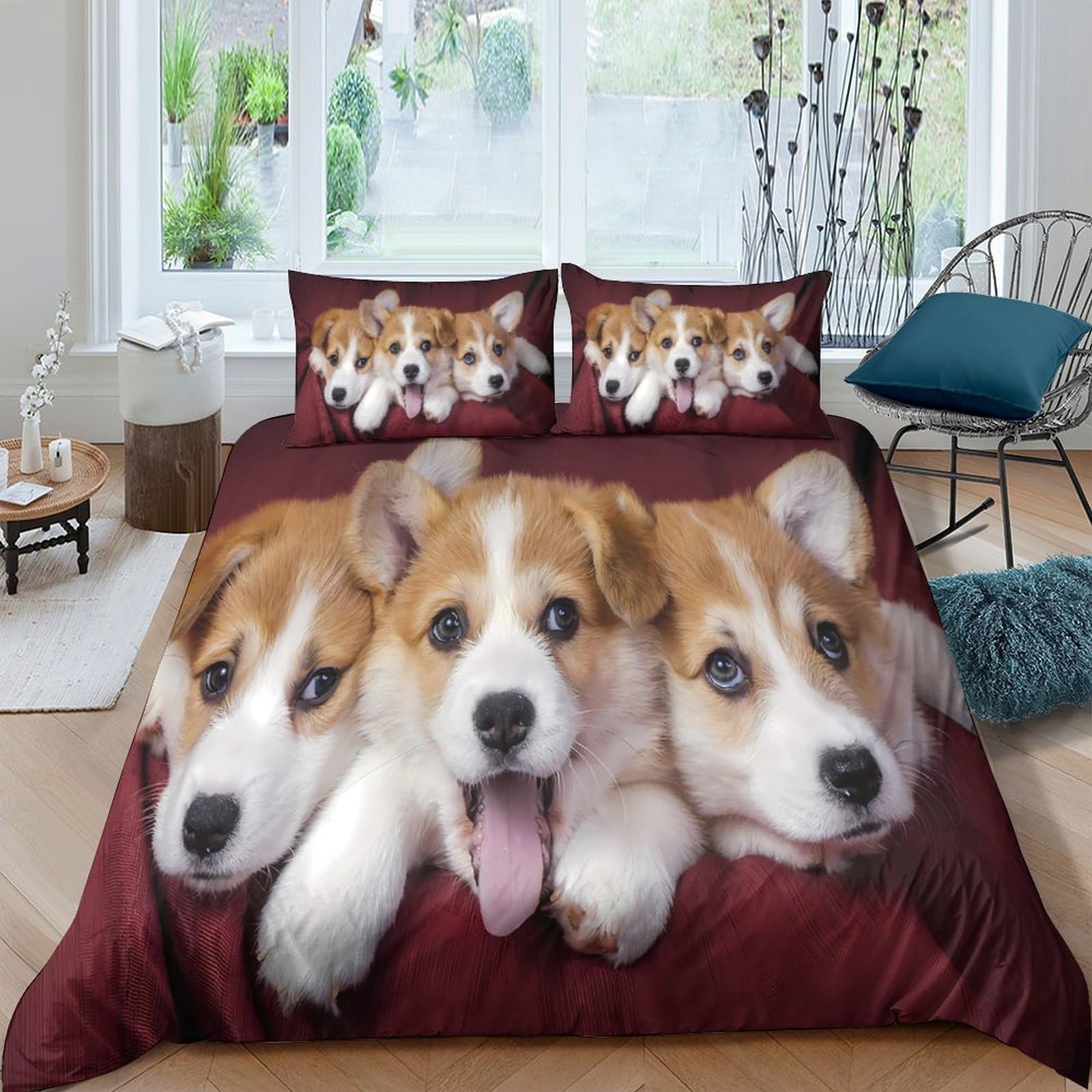 Ctjqhvkz Style-2 3D Printed Cute Corgi Fitted Sheet Microfiber Soft Anti-Slip Dog Pattern Bed Cover For Bedroom Guestroom Dorm Decor Single（135X200cm）