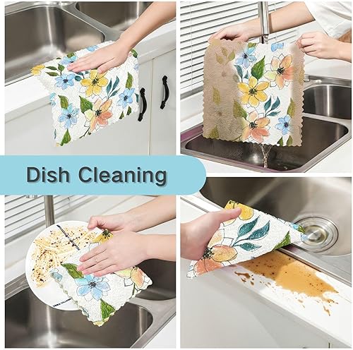 Miniatura 2 de White Blue Flowers Quality Decorative Microfiber Cleaning Towels Kitchen Absorbent Set of 6 Car Drying Towels for Restaurant Coffee