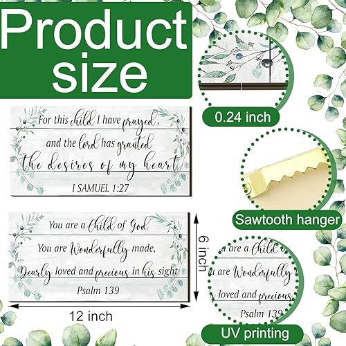 Miniatura 3 de Yookeer 2 piezas de decoración de pared de madera para guardería, decoración de habitación de bebé, decoración de habitación de guardería, arte de