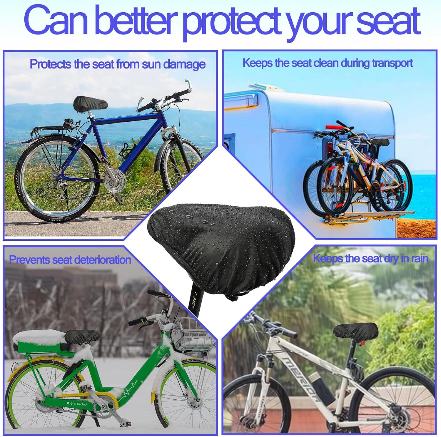 Waterproof Bicycle Seat Covers: Rainproof, UV-Resistant, dustproof, and Windproof. Reusable, Easy to Clean and Install. Suitable for City Bike and Bikes with Wide Seats 2pcs Black