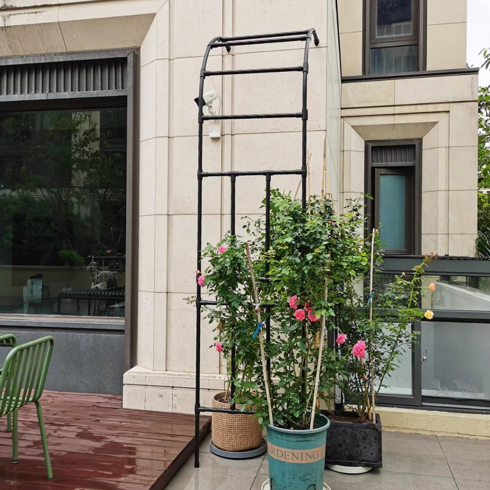Pergola tonnelle en métal demi-face support plantes grimpantes extérieur 220x240cm