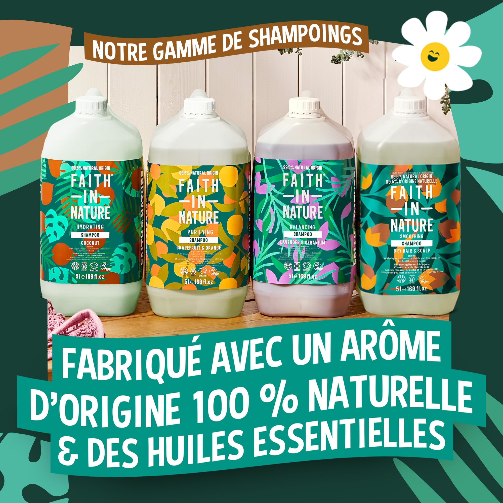 Faith In Nature Shampooing Bio à la Noix de Coco, Hydratant pour Cheveux et Cuir Chevelu Secs, Végan et Non Testé sur les Animaux, Sans SLS, Silicones ni Parabènes, Recharge 5 L