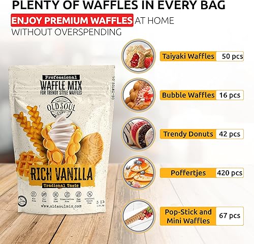 Miniatura 6 de Mezcla de moda para gofres y panqueques Cono belga de burbujas Ingredientes naturales Fácil preparación Alcanza el sabor a vainilla 15 libras