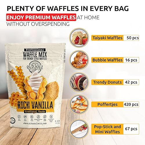 Miniatura 6 de Mezcla de moda para gofres y panqueques  Cono belga de burbujas  Ingredientes naturales  Fácil preparación  Alcanza el sabor a vainilla  15 libras