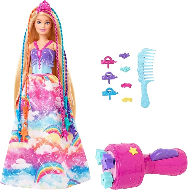 Barbie Dreamtopia Twist n Style Princess Hairstyling Doll with Rainbow Hair Extensions & Accessories, Gift for 3 to 7 Year Olds - GTG00