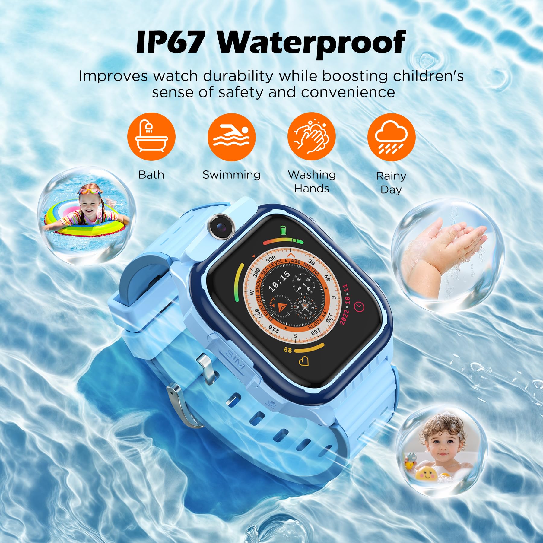 AstraMinds Orologio Smartwatch Bambini, 4G smartwatch bambini con GPS e telefono – IP67 impermeabile orologio per bambini per telefonare con WiFi, Videochiamata, SOS, Sveglia (K61Blu)