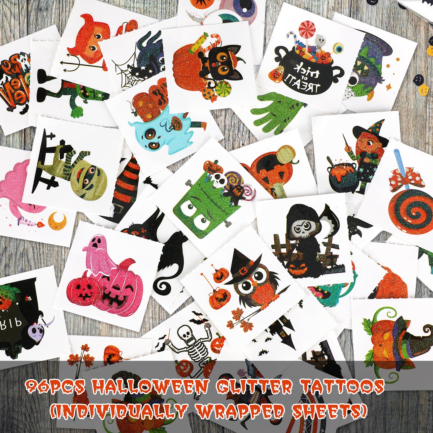 HOWAF Tatuaggi Temporanei Per Bambini – Set Halloween Con Glitter – 2 Fogli, 30+ Disegni – Impermeabili E Sicuri - 3