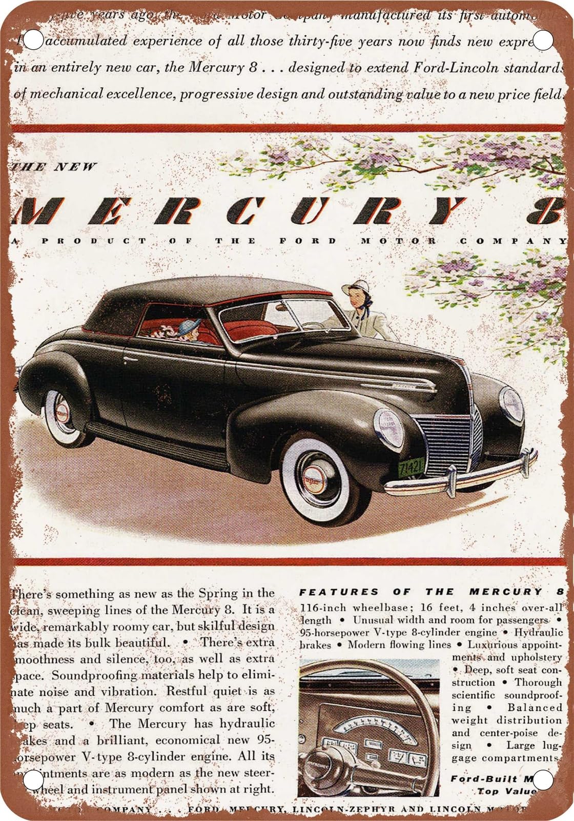 METAL SIGN - 1939 Mercury Vintage Ad 03 - Old Retro Rusty Look home decor