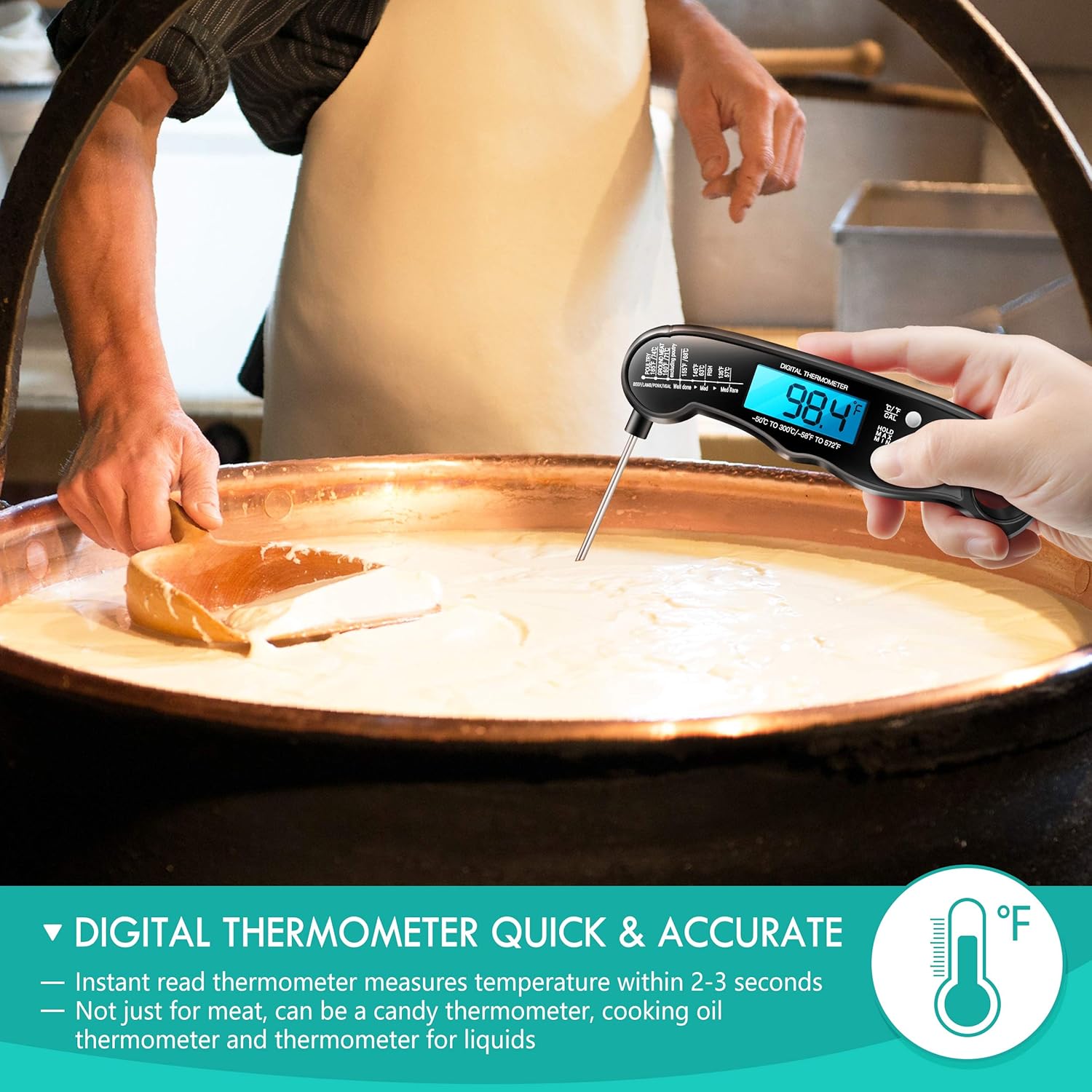 review Meat Thermometer, WeGuard Digital Instant Read Food Thermometer Cooking Thermometer with Probe for Baking Grilling Smoker Liquids Food Grade Stainless Steel (Black)