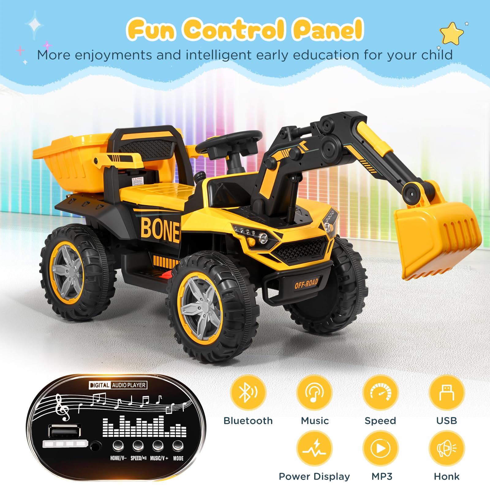 Kinder Elektroauto,Vollautomatischer Bagger,24V 7ah, mit 2.4G Fernbedienung,Kinderauto Kinderfahrzeug,Elektrofahrzeuge für ab 3 Jahre,Maximale Tragfähigkeit: 50 kg
