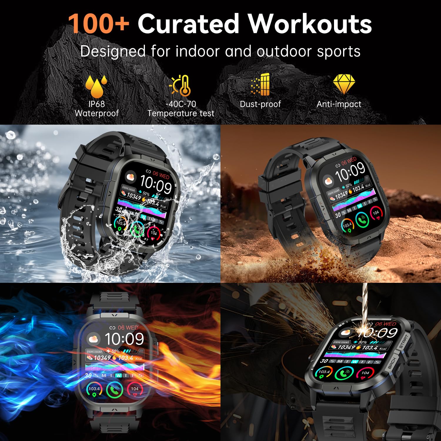 Smart Watch for Men Fitness Tracker: Military Waterproof Make Answer Call Digital Mens Watches Running Step Pedometer Smartwatch Android Phone iPhone Samsung Compatible Sleep SpO2 Heart Rate Monitor