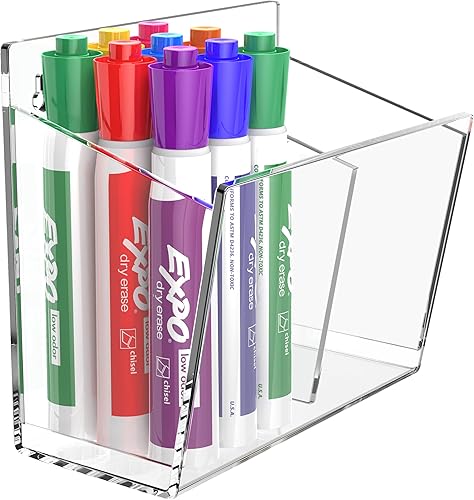 Soporte de marcador de montaje en pared, acrílico de borrado en seco, 2 compartimentos, dispensador de lápices, marcadores de maquillaje, pizarra