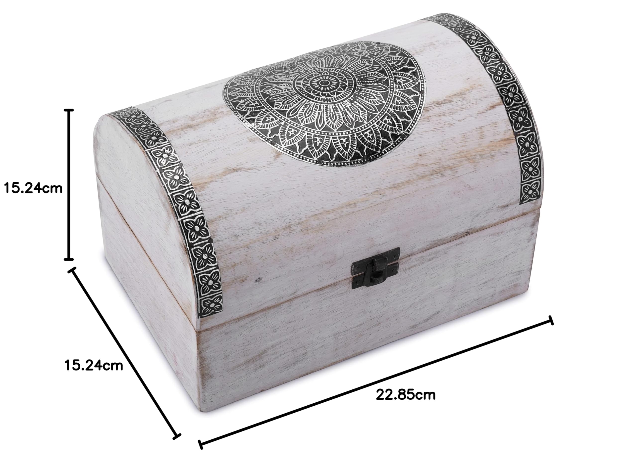 Ajuny Joyero Decorativo de Madera con Diseño de Flor de Mandala en la Tapa Organizador de Almacenamiento Multiusos Soporte para baratijas de Recuerdos Caja de Reloj Regalos Blanco - 9x6 Pulgadas