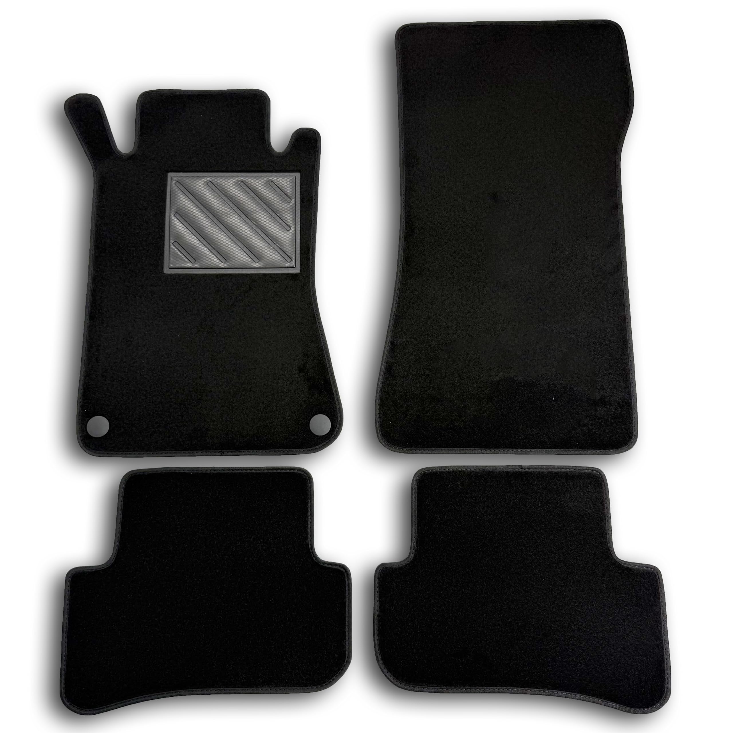 Somer Car Kit Tappetini Auto Anteriori (2 Pezzi) Per Mercedes Classe-C W203 Berlina 2000-2007 – Moquette Nera Con Bordo Nero E Cucitura Bianca – Made In Italy