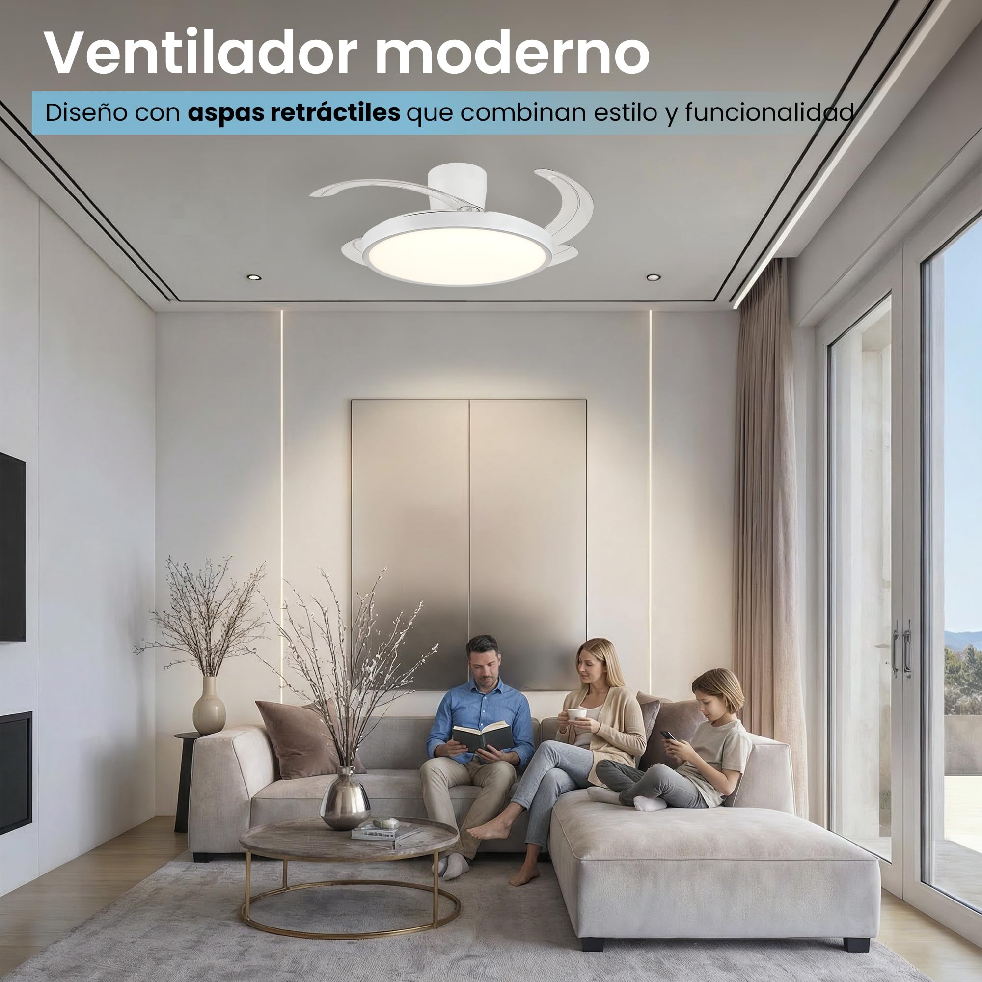 Ventilador de Techo con Luz LED Regulable y App – Motor DC Silencioso Bajo Consumo – Mando a Distancia – Función Verano/Invierno – Luz 3000K-6500K – Moderno para Salón y Dormitorio (Madera, 108 cm)