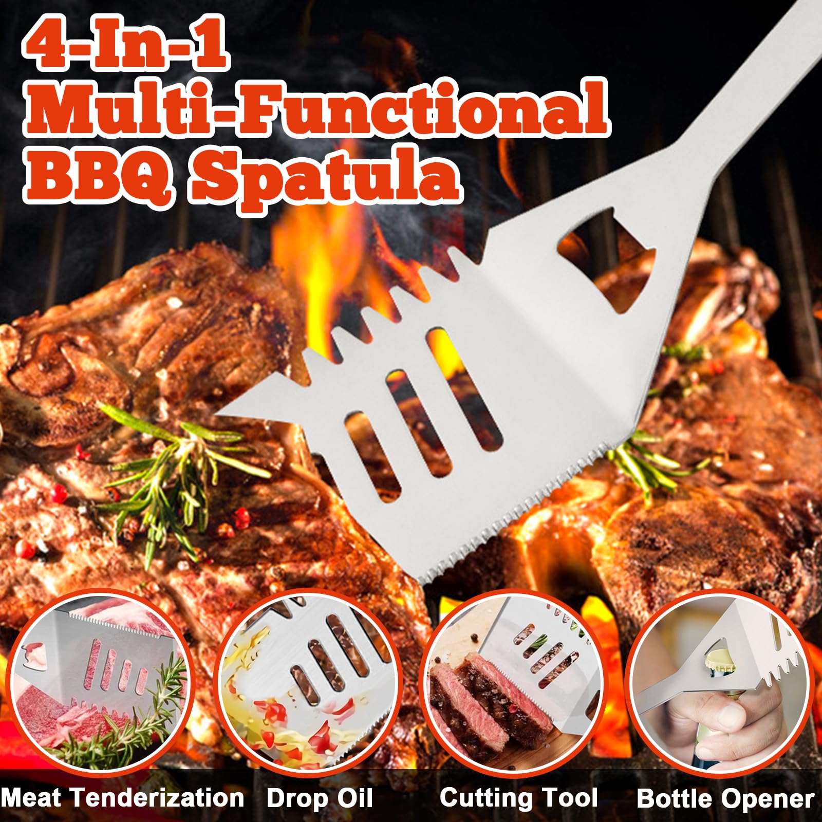 Kit Barbecue 34 Pièces, Ustensiles en Acier Inoxydable, avec Sac de Rangement et Tapis de Cuisson