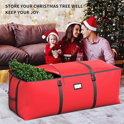 Miniatura 5 de BROSYDA Bolsa de almacenamiento para árbol de Navidad, se adapta a árbol de Navidad artificial de hasta 9 pies con correas de hebilla, cremalleras