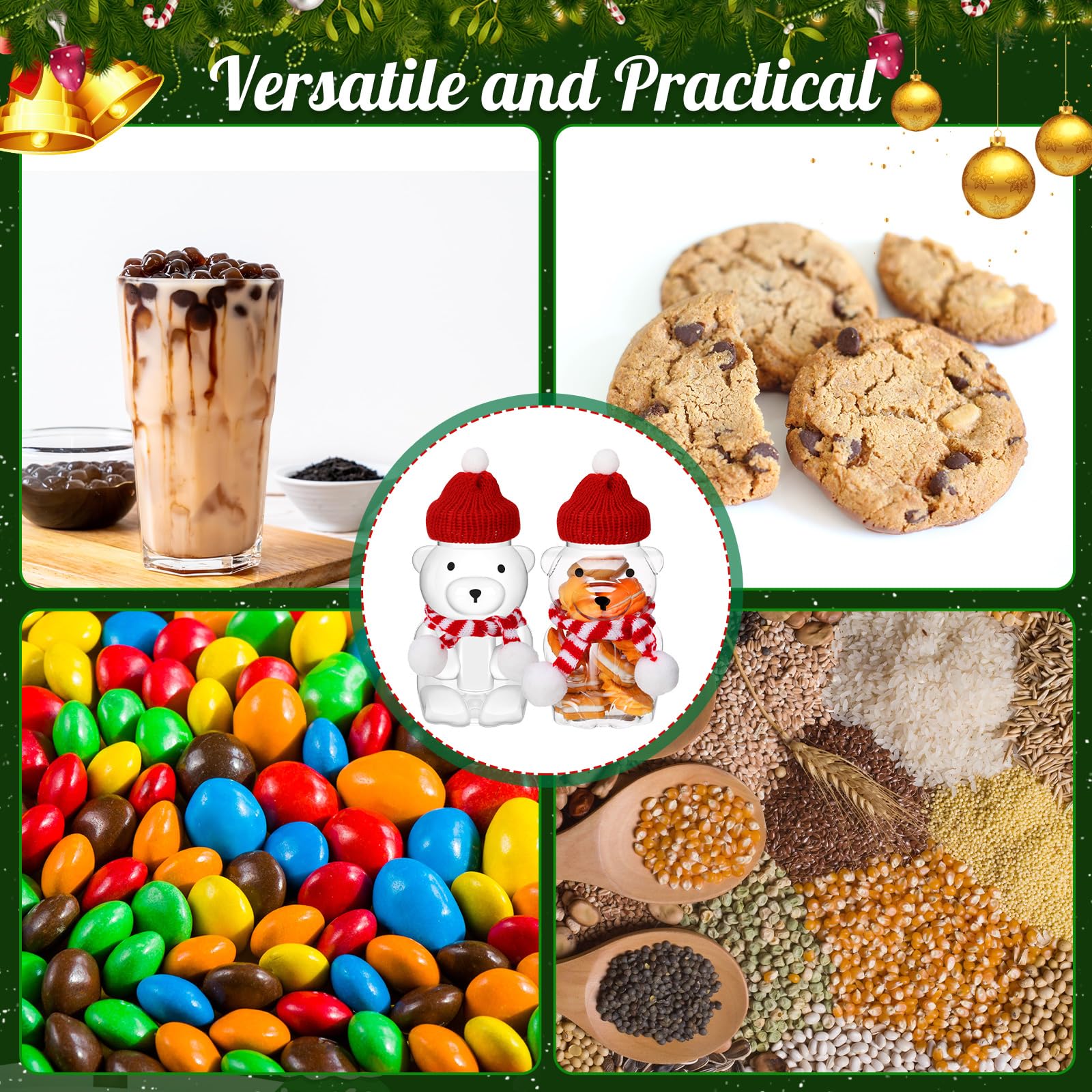 Zhehao 16 Pcs Bear Jar 14 oz Honey Bear Candy Bottles Plastic Empty Bear Shaped Containers Disposable Juice Drinks for Christmas Xmas Decoration Candy Gifts Juicing Storing Party(Red)