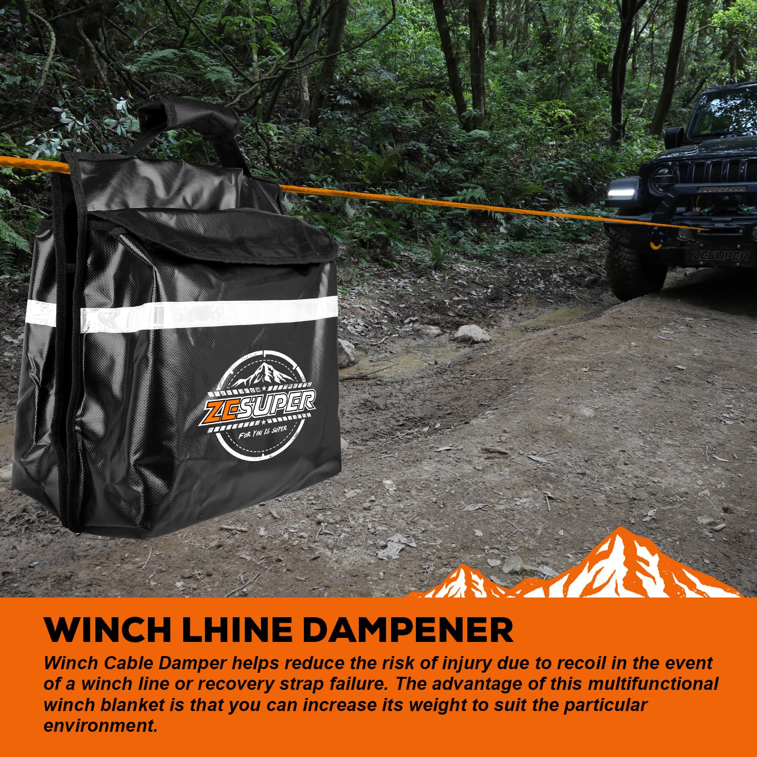 ZESUPER Heavy Duty Recovery Tow Strap Kit - 3"x30' Snatch Strap (26,500 Lb), 2 Shackles, Hitch Receiver, Damper Bag - View #7
