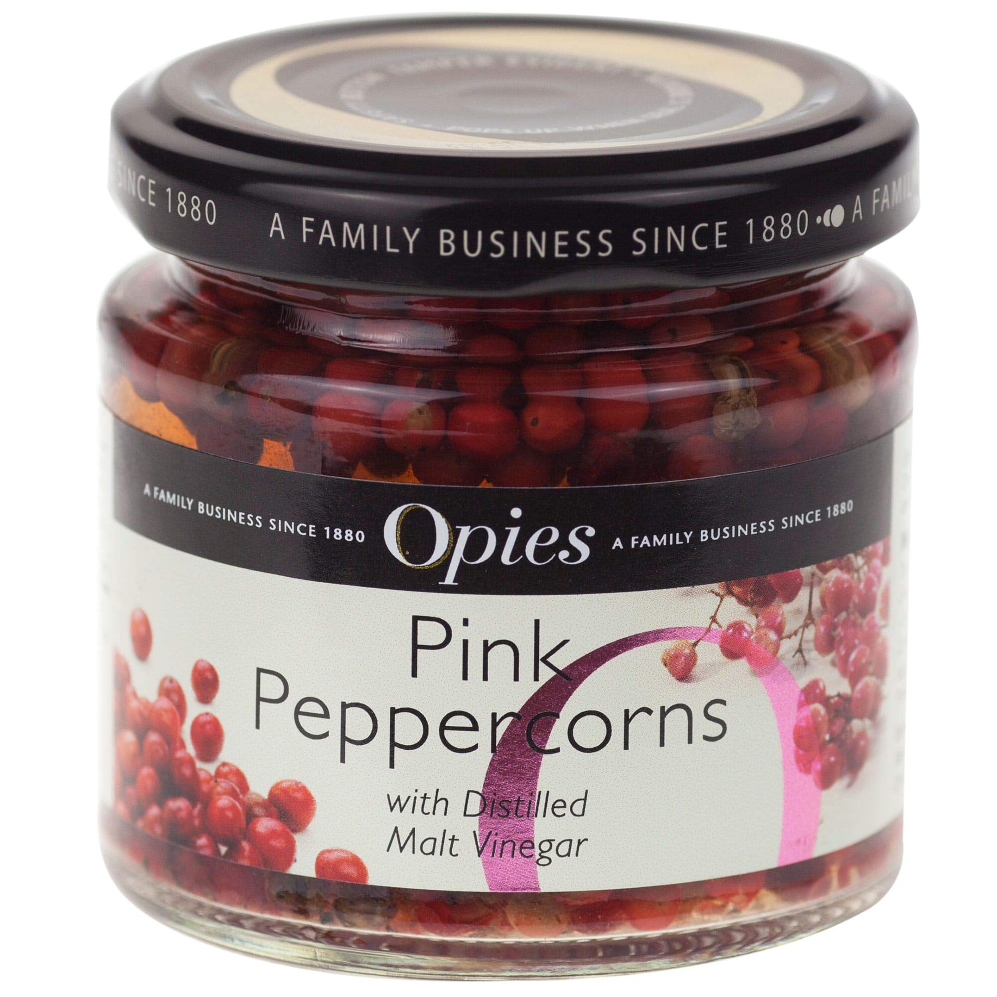 Opies Pink Peppercorns Pickled with Spirit Vinegar, 105g - Lightly Pickled for a Delicate Peppery - Floral Kick in Sauces, Salads, Gin Cocktails & Creative Peppercorn Dishes