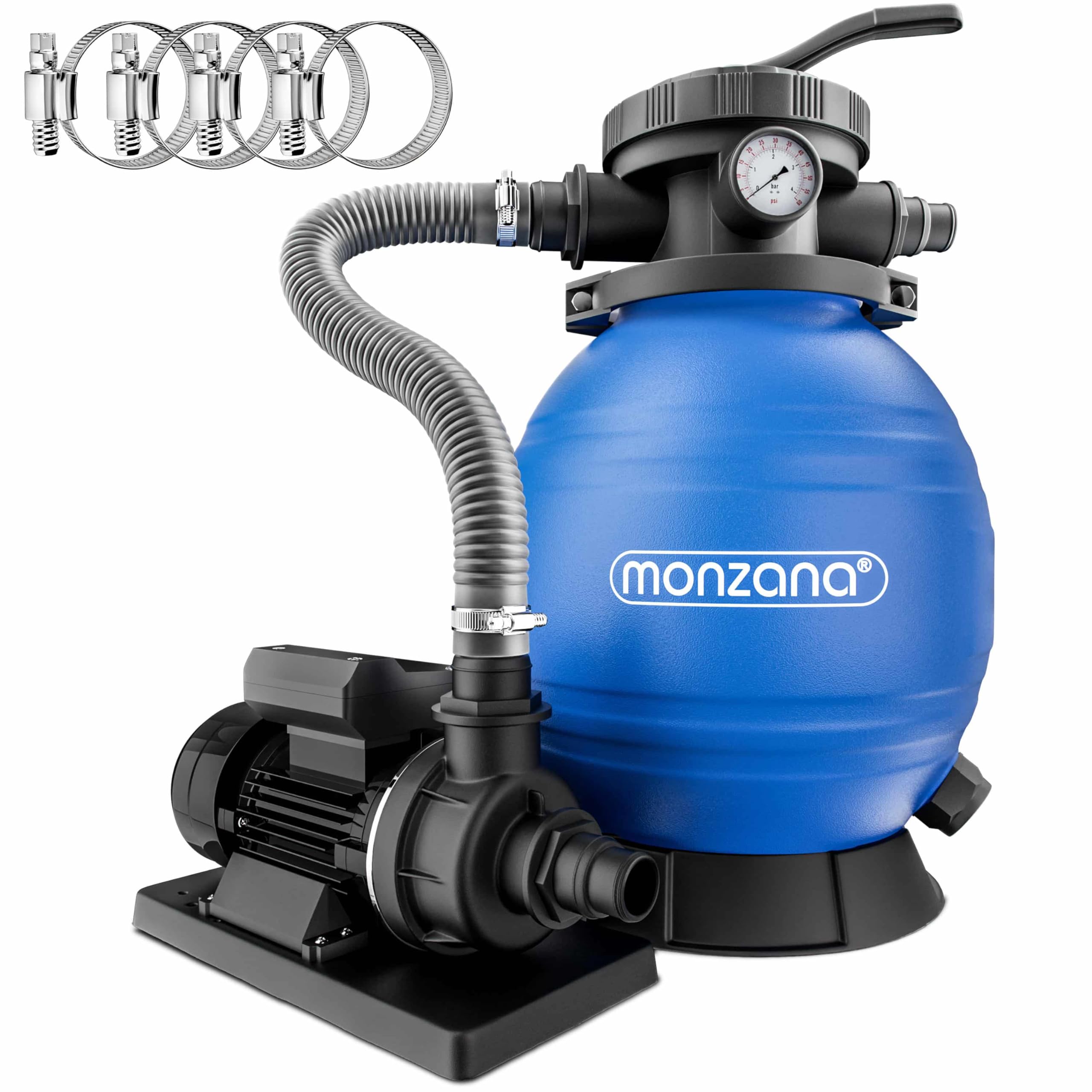 MONZANA® Depuradora Piscina 10.200 L/h Filtro de Arena hasta 35.000 L Bomba 400W Válvula 7 Funciones Filtrado Adaptador Ø32-38 mm Indicador de Presión