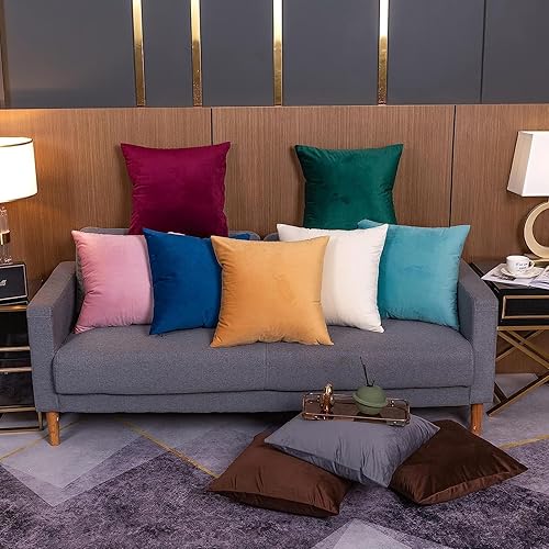 Miniatura 7 de AyoAc - Juego de 2 fundas de almohada cuadradas de terciopelo decorativas para sofá, cama, silla, 18 x 18 pulgadas, color verde azulado oscuro, 20 x