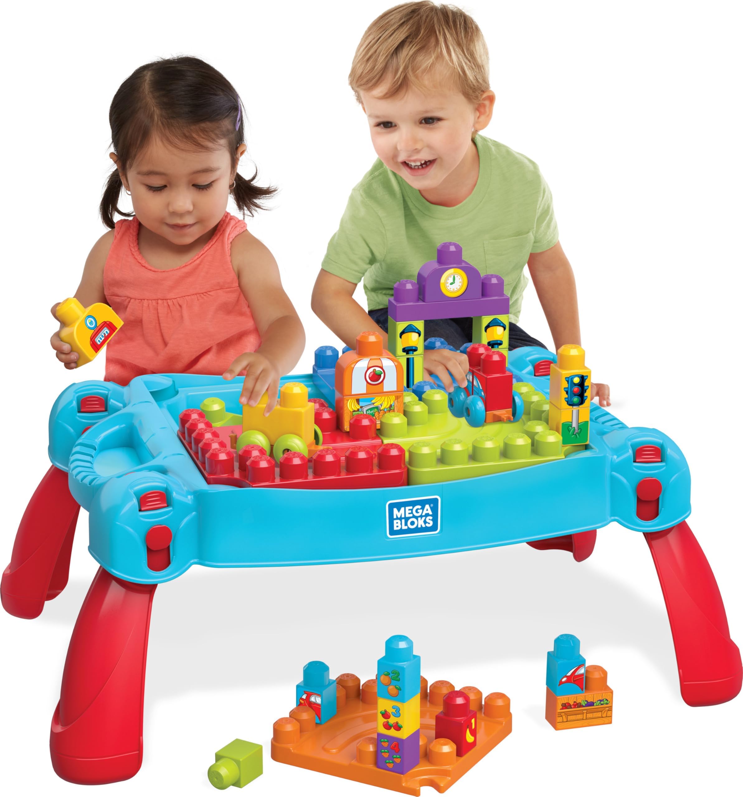 First Builders Build 'n Learn Table with Big Building Blocks, Building Toys for Toddlers (30 Pieces)