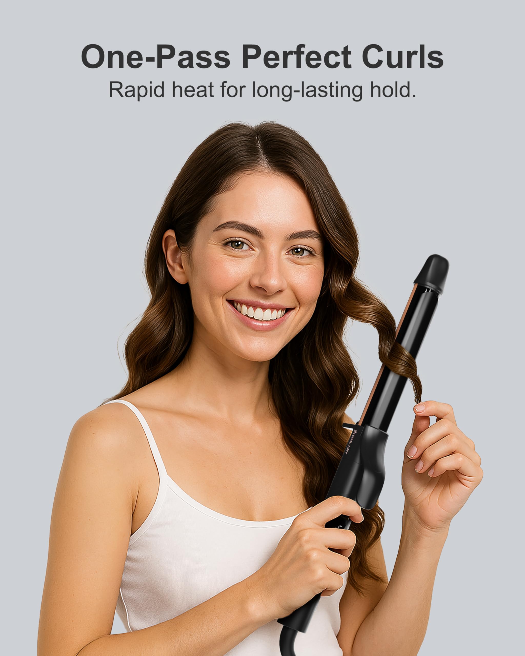 Condition photo showing New/Like New for annlary 1 inch curling iron, titanium ceramic hair curler, fast heating curling wand with 8 heat settings with led display for all hair types dual voltage 110-240v for travel