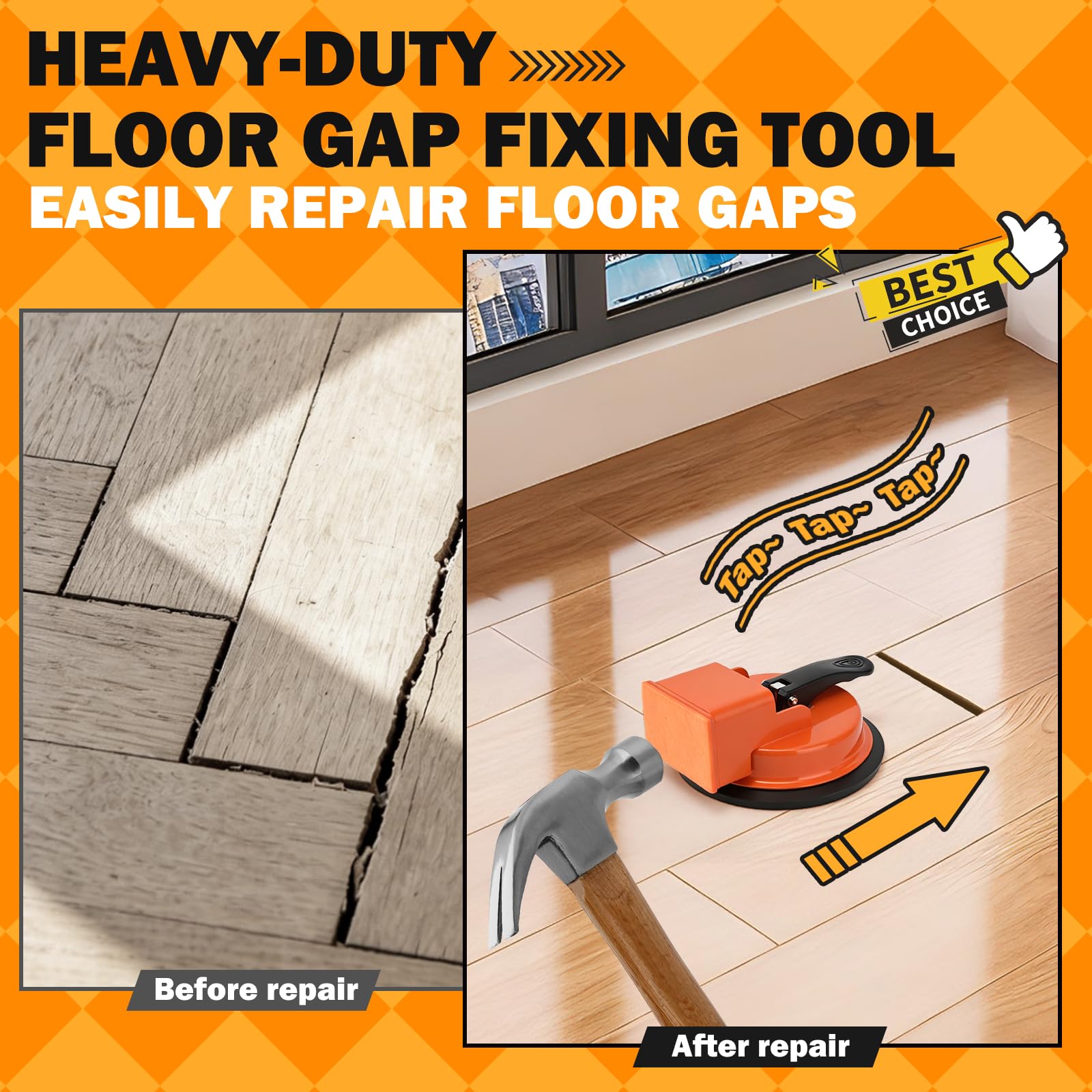 Strumento di Posa per Pavimenti in Laminato con Ventosa, Kit Riparazione Pavimenti con Ventosa – Attrezzo per Chiudere Fessure Pavimento, ad alta presa, per Laminato, Vinile, Parquet