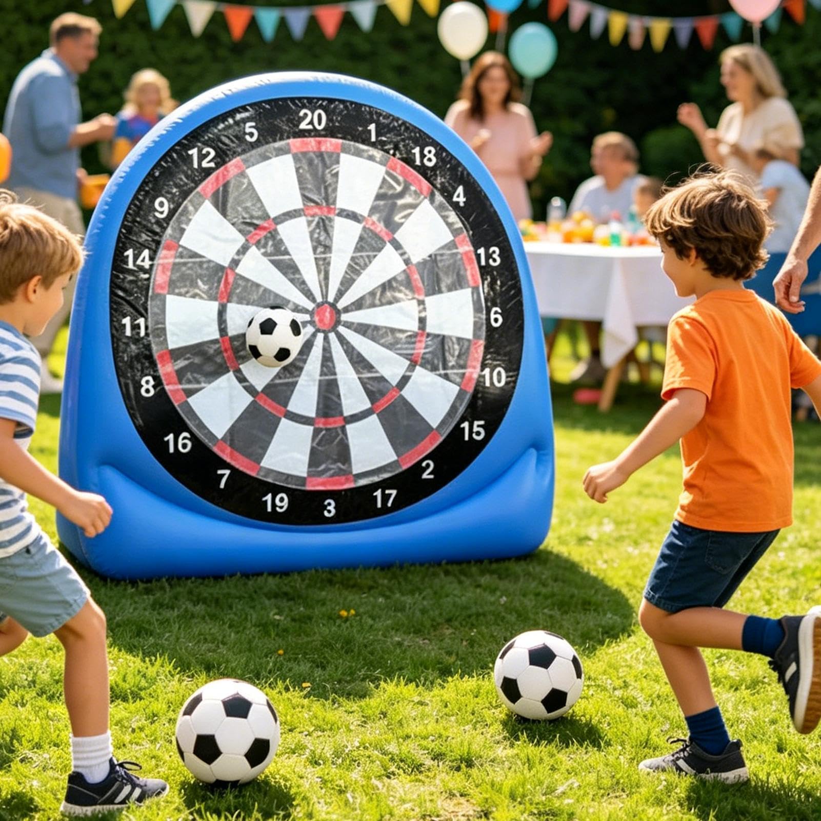 Aufblasbares Fußball-Target – Fußball Dartboard Toss Game für Outdoor Play | PVC-Konstruktion mit 2 Fußballen, Throwing Challenge 150 cm Kick Target Activity für Lawn Beach Backyard Family Fun