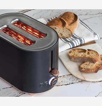 Cafe 2-Slice Toaster with Wide Slots, Bagel and Express Finish | 8 shade settings, 1.38 in extra wide slots, Reheat and frozen modes, LED status ring, Matte Black kitchen appliance