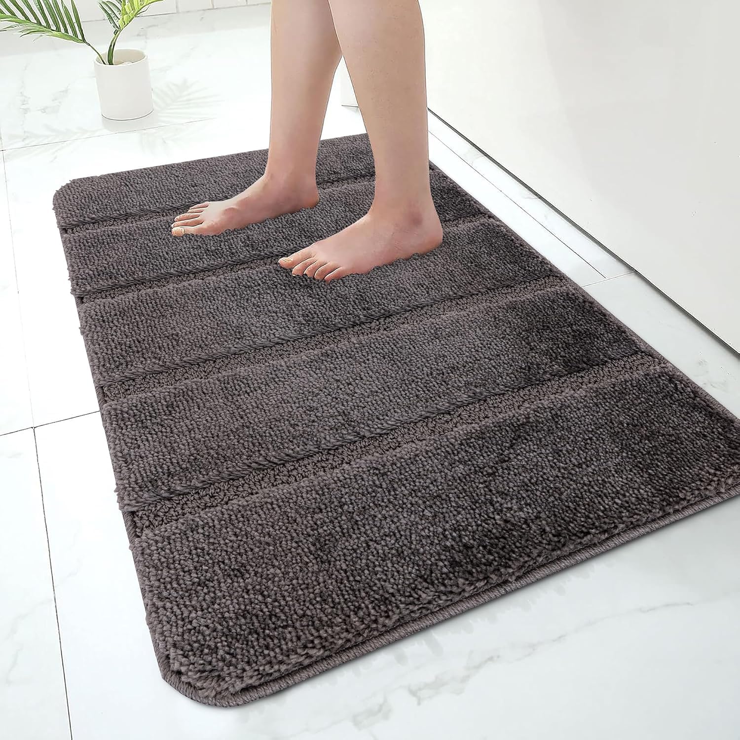 Paradise Products Bath Mat Non-Slip Bathroom Mat Super Absorbent Water, Washable rug Bath Mats, Soft Thick Microfiber Absorbent Bathroom Carpet Floor Mat (Charcoal, 40x60, Rectangular, Striped)