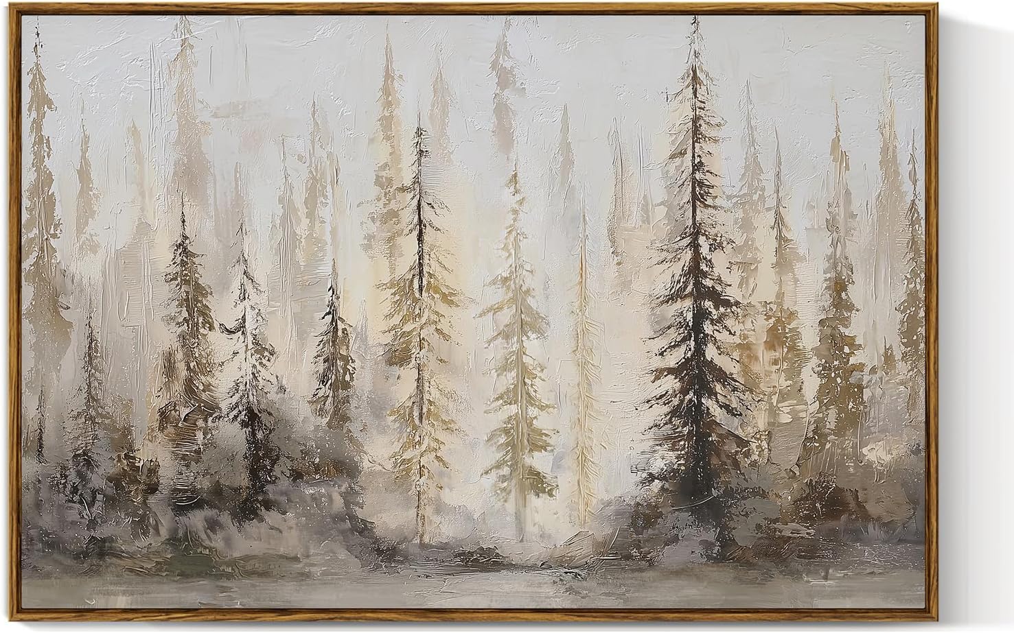 VIYYIEA Large Framed Canvas Wall Art, 24x36 Inch Abstract Forest Landscape Art Print, Neutral Wall Decor for Living Room Bedroom Home Office