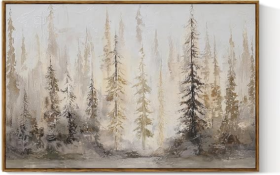 VIYYIEA Large Framed Canvas Wall Art, 24x36 Inch Abstract Forest Landscape Art Print, Neutral Wall Decor for Living Room Bedroom Home Office