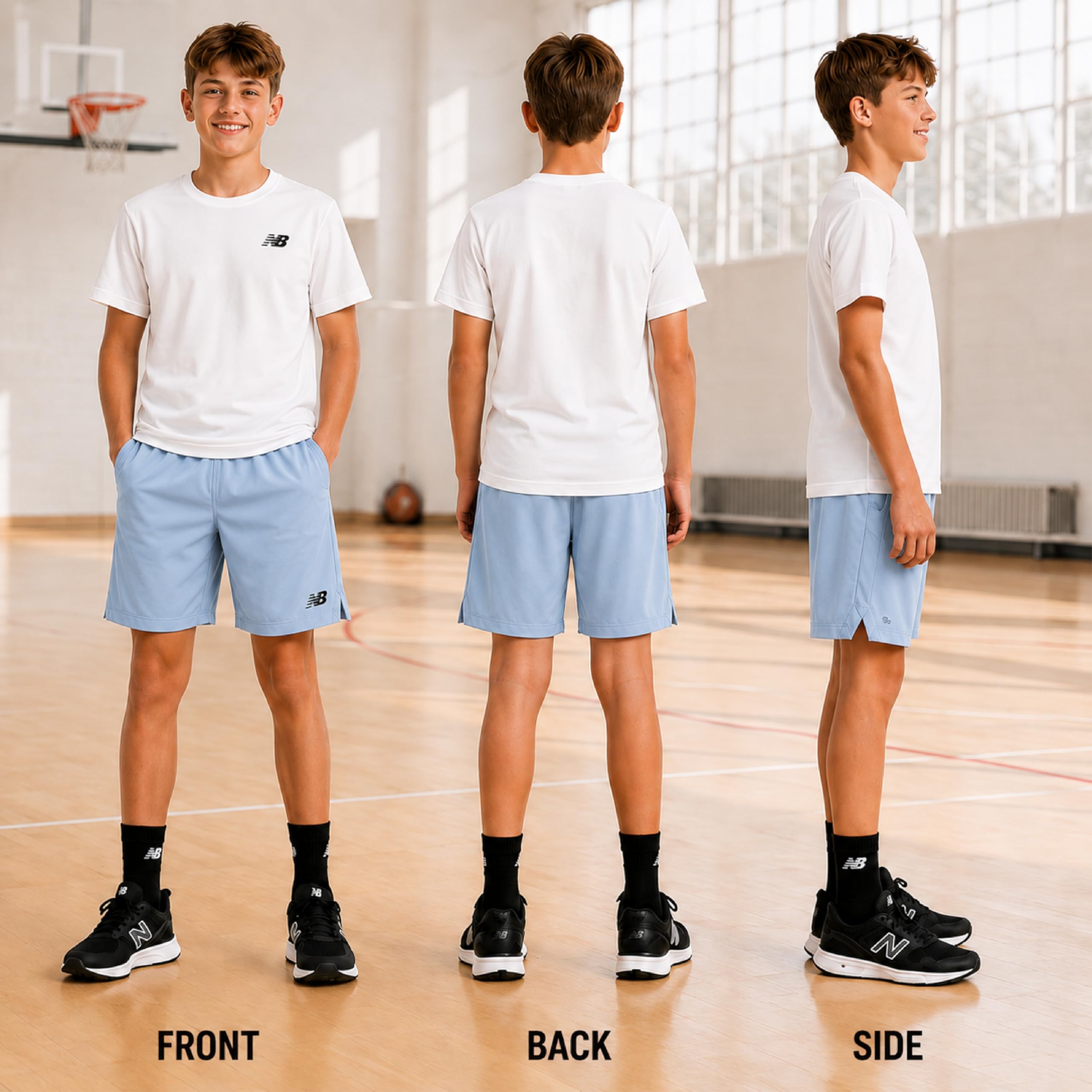New Balance Sport-Shorts für Jungen, leicht, gewebt, mit Taschen für Basketball, Fußball (8–20)