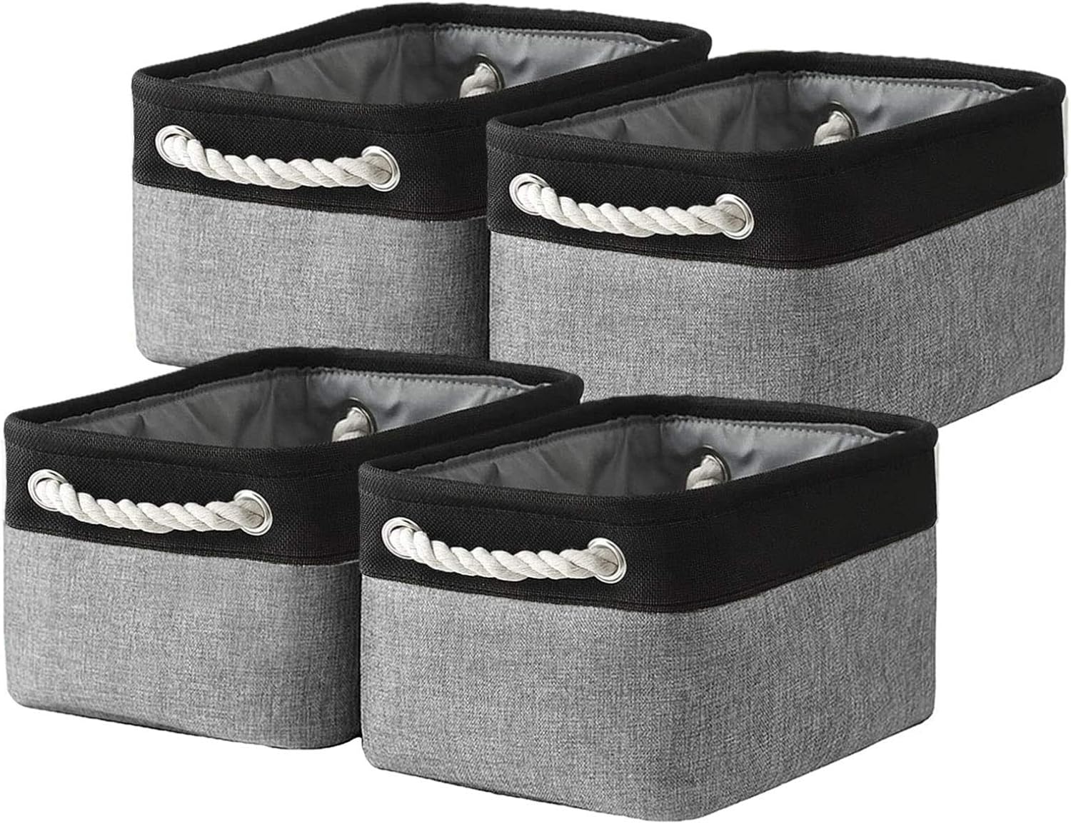 Storage Baskets Large Fabric Baskets [4-Pack] Sturdy Storage Bins with Handles, Baskets for Organizing Toys, Portable Baskets for Shelves, Shelf Baskets for Nursery (Black&Gray, 15(L)x10(W)x9(H)-4PCS)