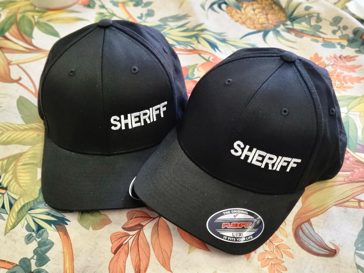 Sheriff embroidered flex fit baseball cap- Black cap, Sheriff guard fitted cap (S/M, L/XL, XXL)