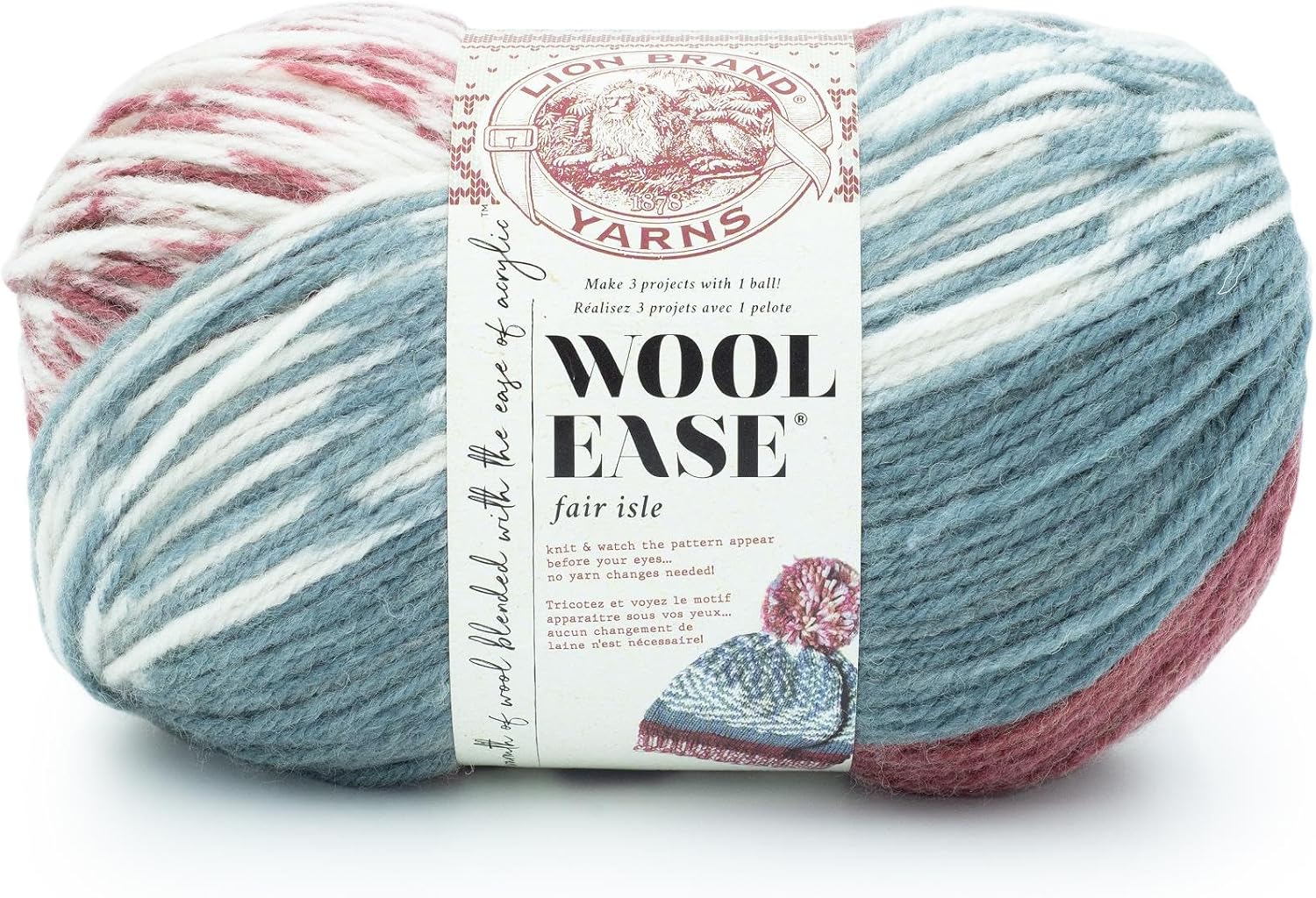 Lion Brand Yarn Wool Ease Fair Isle Yarn, Merlot/Charcoal
