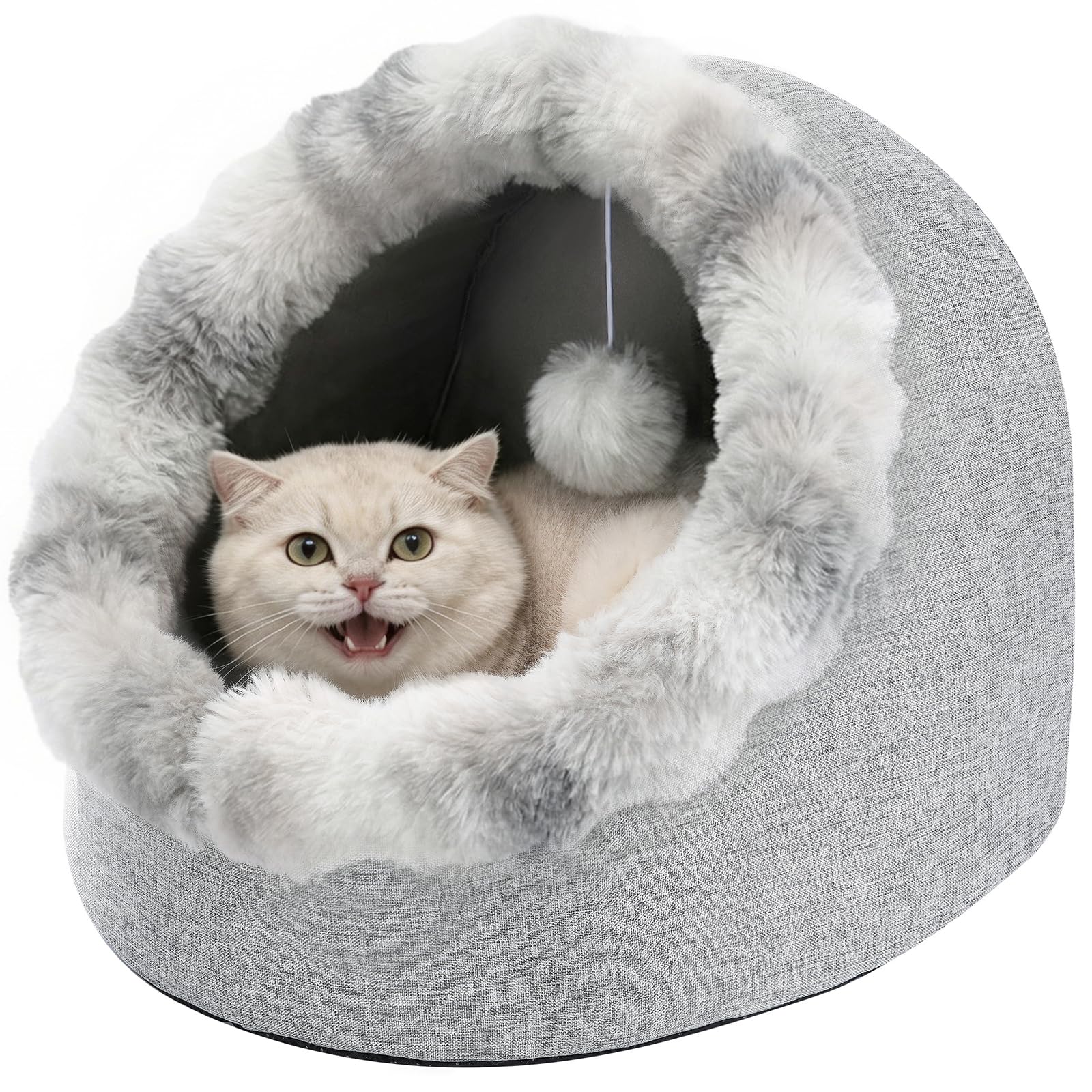Avont Cuccia per gatti da interni, cuccia per animali domestici con fondo antiscivolo e cuscino rimovibile, lavabile, per gattini e animali di piccola taglia, grigio (M)