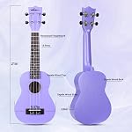 ADM Ukulele for Beginners Hawaiian Sapelewood Ukelele Kit for Adult Student Starter Professional Ukalelee Pack Bundle with Free Lessons Gig Bag Strap Nylon String Tuner (Purple-Sapele, 21 Inch)