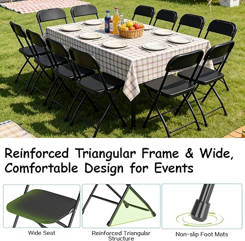 Miniatura 6 de SHGJ&SOFT Juego de 4 sillas plegables, asiento y respaldo de plástico, silla con marco de metal negro, adecuada para interiores y exteriores, 2-Negro