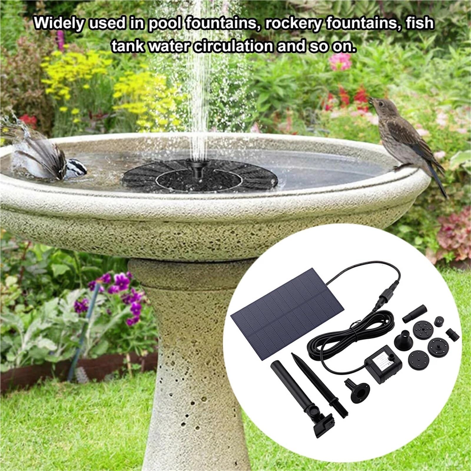 1 bomba solar para estanque de 1,5 W con energía solar, fuente de pájaros, kit de bañera para pájaros, estanques, jardín, acuario y al aire libre