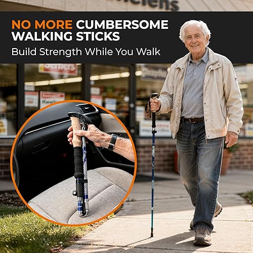 Miniatura 6 de Trekology Trek-Z - Bastones de senderismo y trekking plegables - Soporte de equilibrio para personas mayores, mujeres y hombres, 2 unidades por set