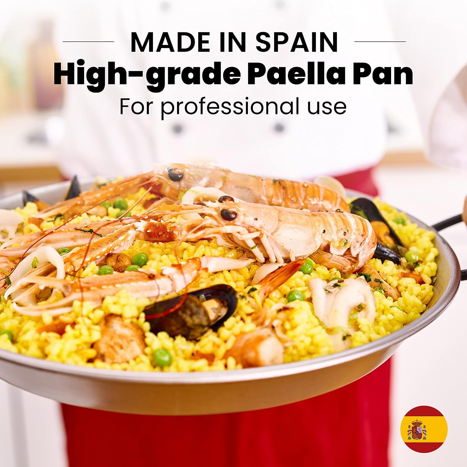 Machika Carbon Steel Pan | Professional Induction Cookware | Premium Polished Skillet for Cooking Mediterranean Food, Steaks & More | Ideal for Restaurants, Catering, Events | 3 Servings | 15 in |