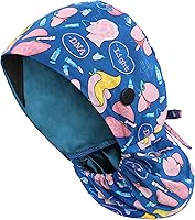 Vista 21 de Gorra médica con forro de satén con bolsillo para cola de caballo, gorro de enfermera médica de algodón con banda elástica para el sudor