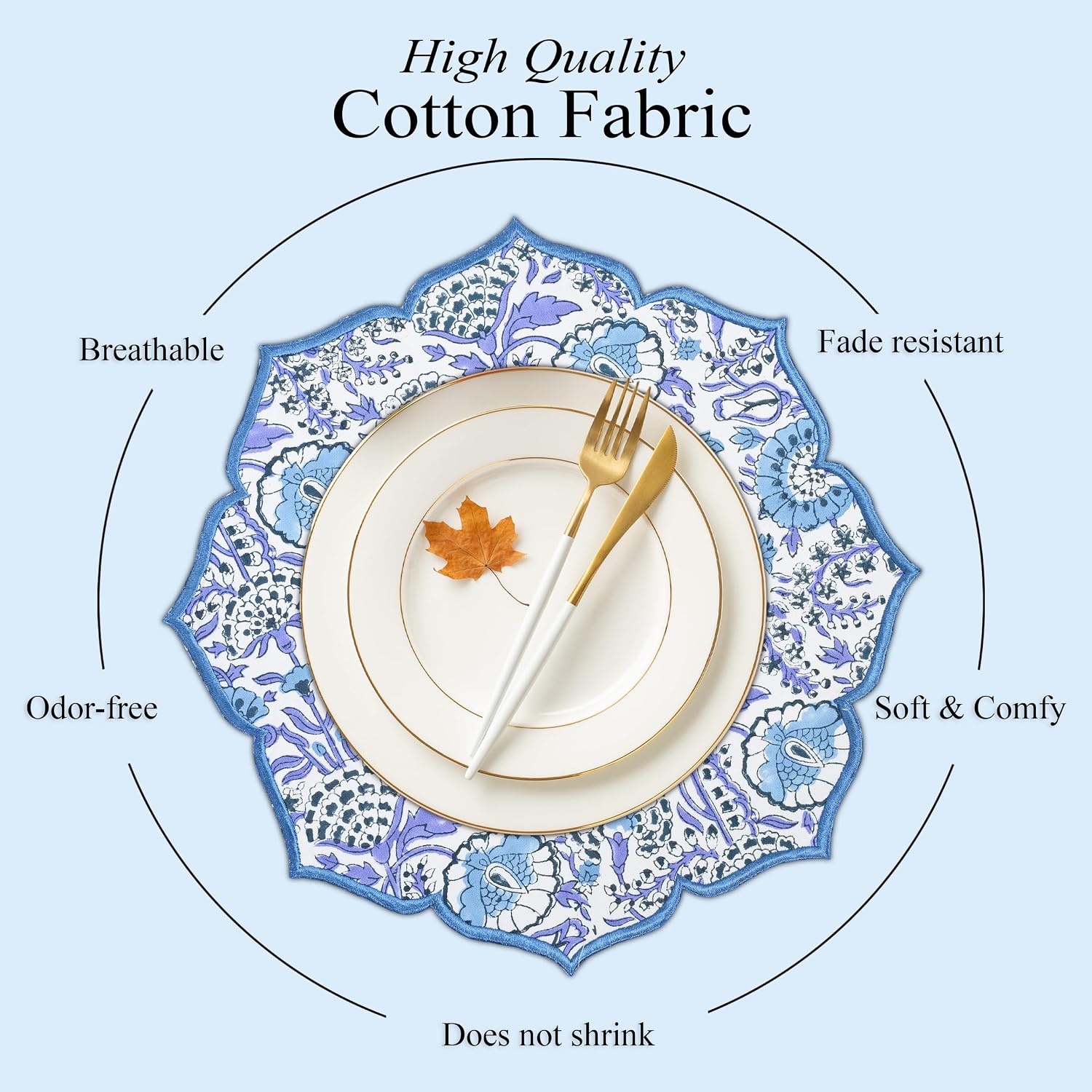 CPC Indigo Blue Block Print Cotton Floral Placemat 15x15 Inch, Set of 4 image 2